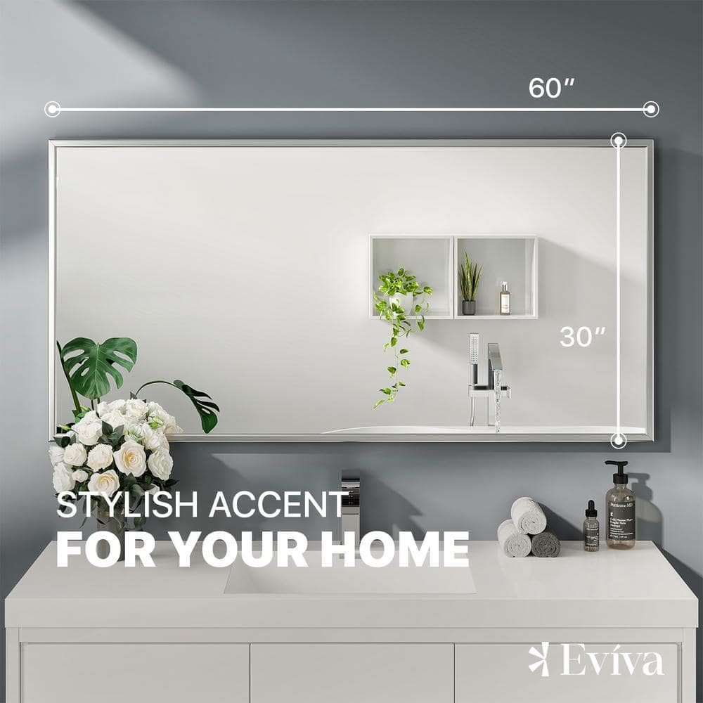Large Rectangular Chrome Metal Frame Bathroom Vanity Mirror