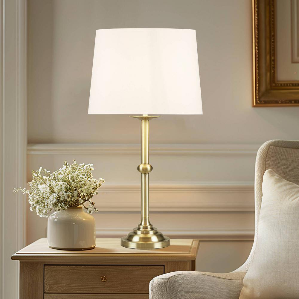 Aelorian Antique Brass Table Lamp with Off-White Shade