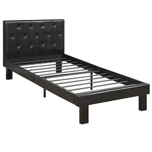 Black Faux Leather Upholstered Full Size Bed with Tufted Headboard