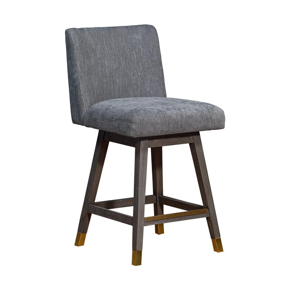 Basila 36.5 in. Grey Oak Swivel Bar Stool with Grey Fabric Seat