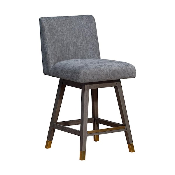 Armen Living Basila 36.5 in. Grey Oak Swivel Bar Stool with Grey Fabric Seat