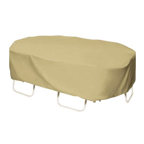Two Dogs Designs 110 in. Khaki Oval/Rectangular Patio Table Set Cover