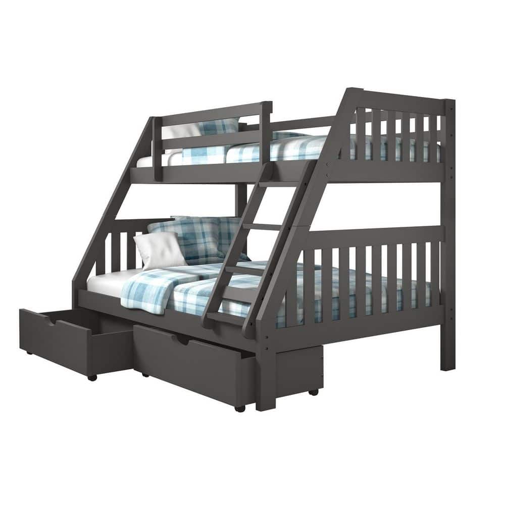 Donco Kids Grey Twin over Full Mission Bunk Bed with Dual Under Bed