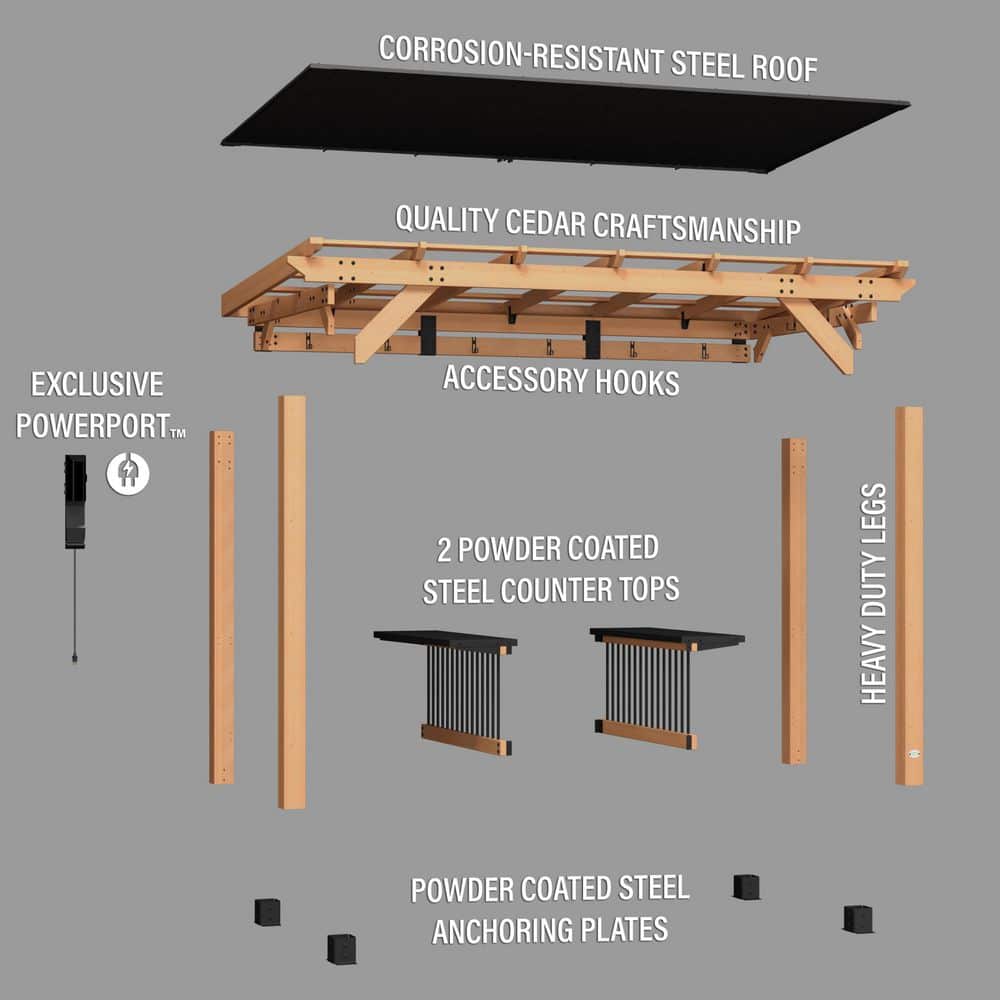 Saxony XL Cedar and Black Steel Grill Gazebo