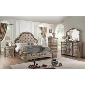 90 in. x 84 in. x 76 in. PU Antique Champagne Eastern King Bed