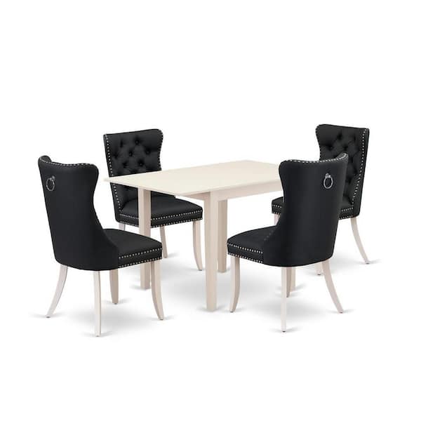 East West Furniture 5-Piece Linen White Finish Solid Wood Top Rectangular Upholstered Dining Room Set with Dropleaf (Seats-4)