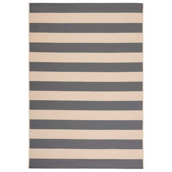 SAFAVIEH Courtyard Beige/Gray Doormat 2 ft. x 4 ft. Awning Stripe Indoor/Outdoor Area Rug
