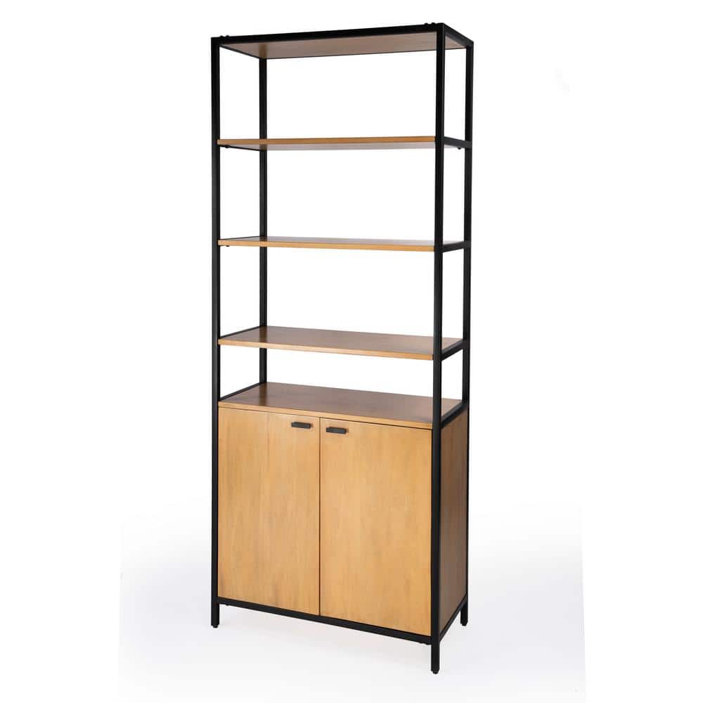 Hans 35.25" Black and Wood Adjustable Etagere Bookcase
