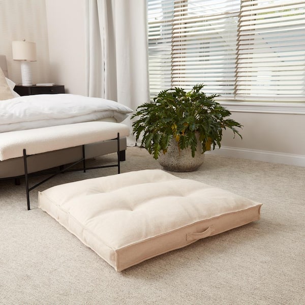 Jumbo Cream Square Tufted Reversible 40 in. x 40 in. Floor Pillow