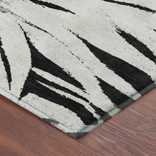 Mayfield Premium Machine Washable Abstract AMF2263 Black 2 ft. x 7 ft. Runner Rug