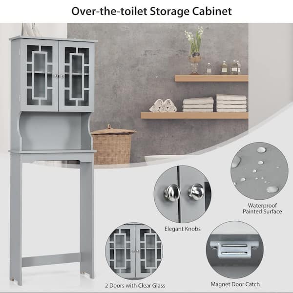 25 in. W x 77 in. H x 7.9 in. D Gray Bathroom Over-The-Toilet Storage  Cabinet Organizer with Doors and Shelves GM-H-988 - The Home Depot