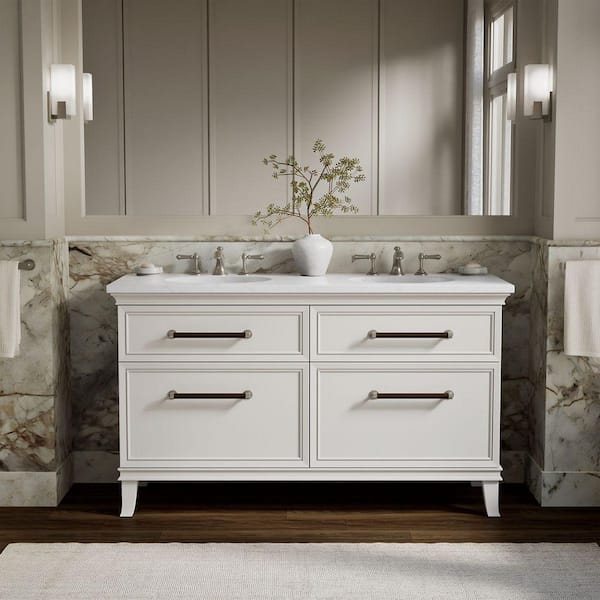 Artifacts 60 in. Double Sink Bathroom Vanity Cabinet without Top in Linen White