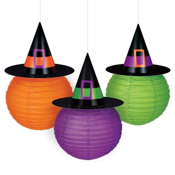 Amscan 9.5 in. Paper Witch Hat Lanterns (3-Count)