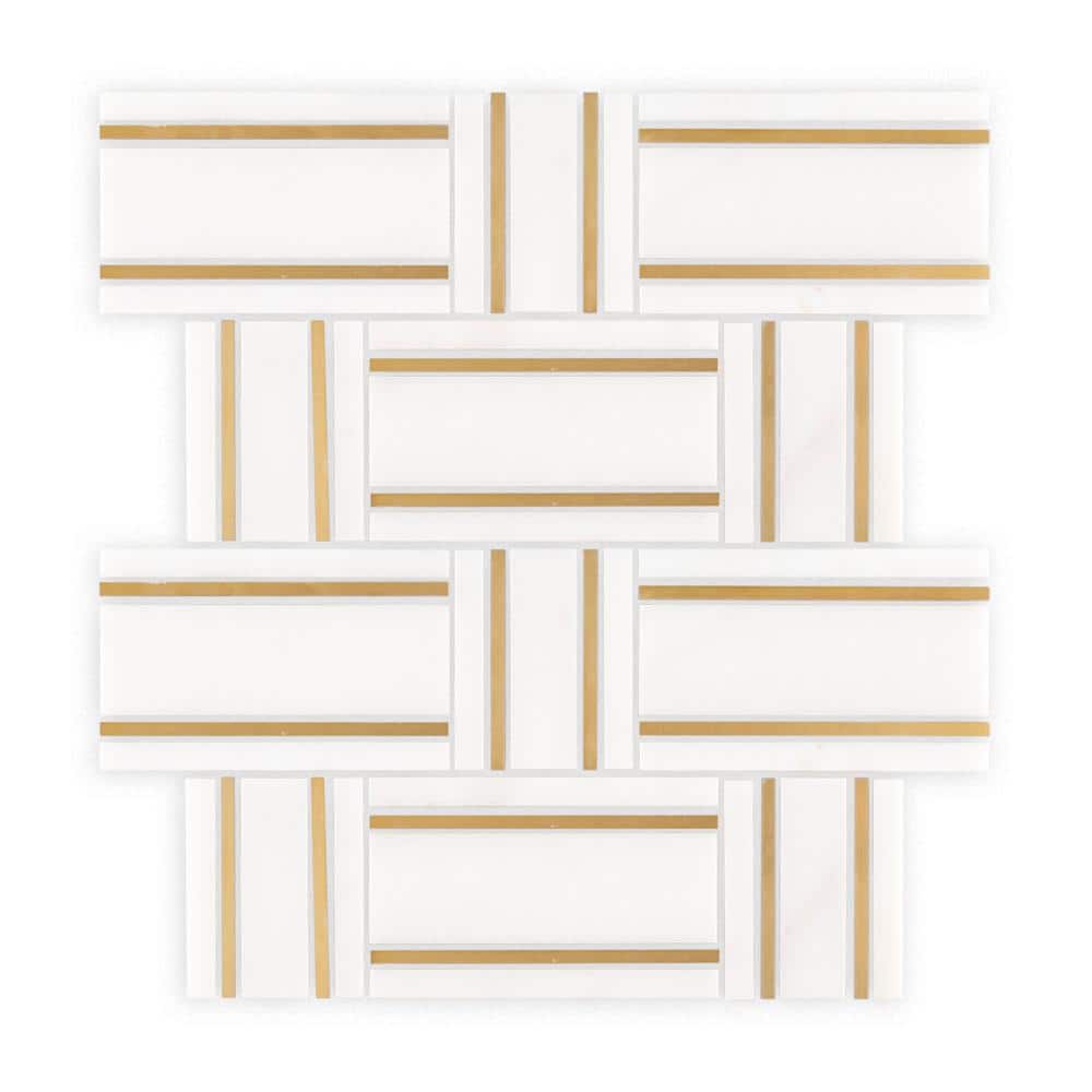 Brass Tracks White 12.125 in. x 10.75 in. Linear Honed Marble and Metal Mosaic Wall and Floor Tile (9.05 sq. ft./Case) price history on PriceWatchPro
