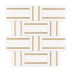 Brass Tracks White 12.125 in. x 10.75 in. Linear Honed Marble and Metal Mosaic Wall and Floor Tile (9.05 sq. ft./Case)