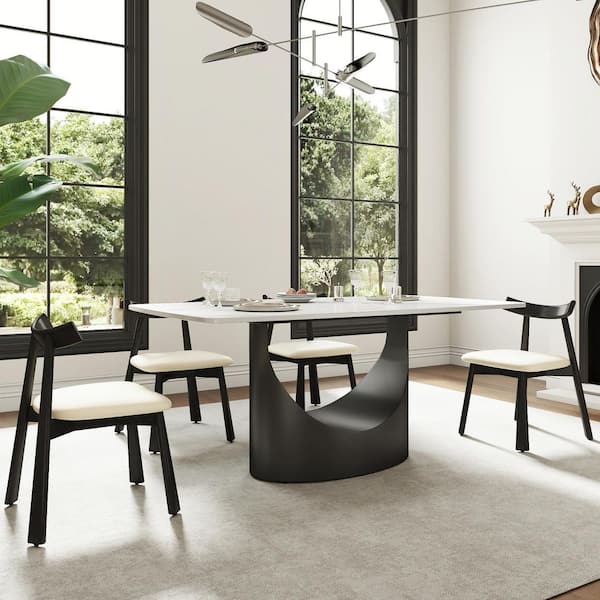 White Microfiber Leather Dining Chair (Set of 6), Upholstered Side Chairs with Wood Legs for Dining Room