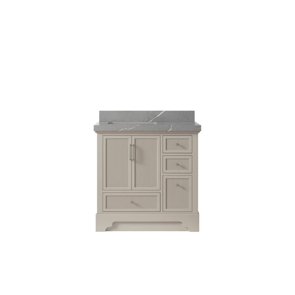 Alys 36 in. W x 22 in. D x 36 in. H Left Offset Single Sink Bath Vanity in Fine Grain with 2 in. Piatra qt Top price history on PriceWatchPro