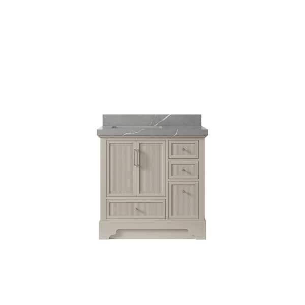 Willow Collections Alys 36 in. W x 22 in. D x 36 in. H Left Offset Single Sink Bath Vanity in Fine Grain with 2 in. Piatra qt Top