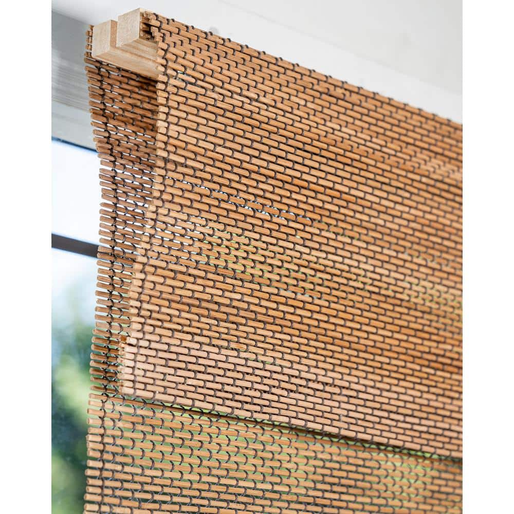 Cordless Bamboo Roman Shades with Valance, 23" x 64", Brown