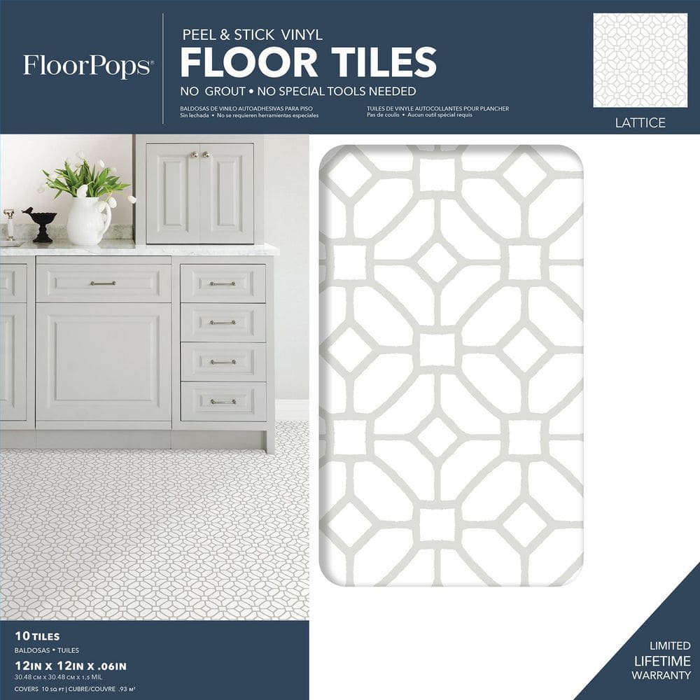 Lattice 12 in. W x 12 in. L White Peel & Stick Vinyl Tile Flooring (10 sq. ft./case)