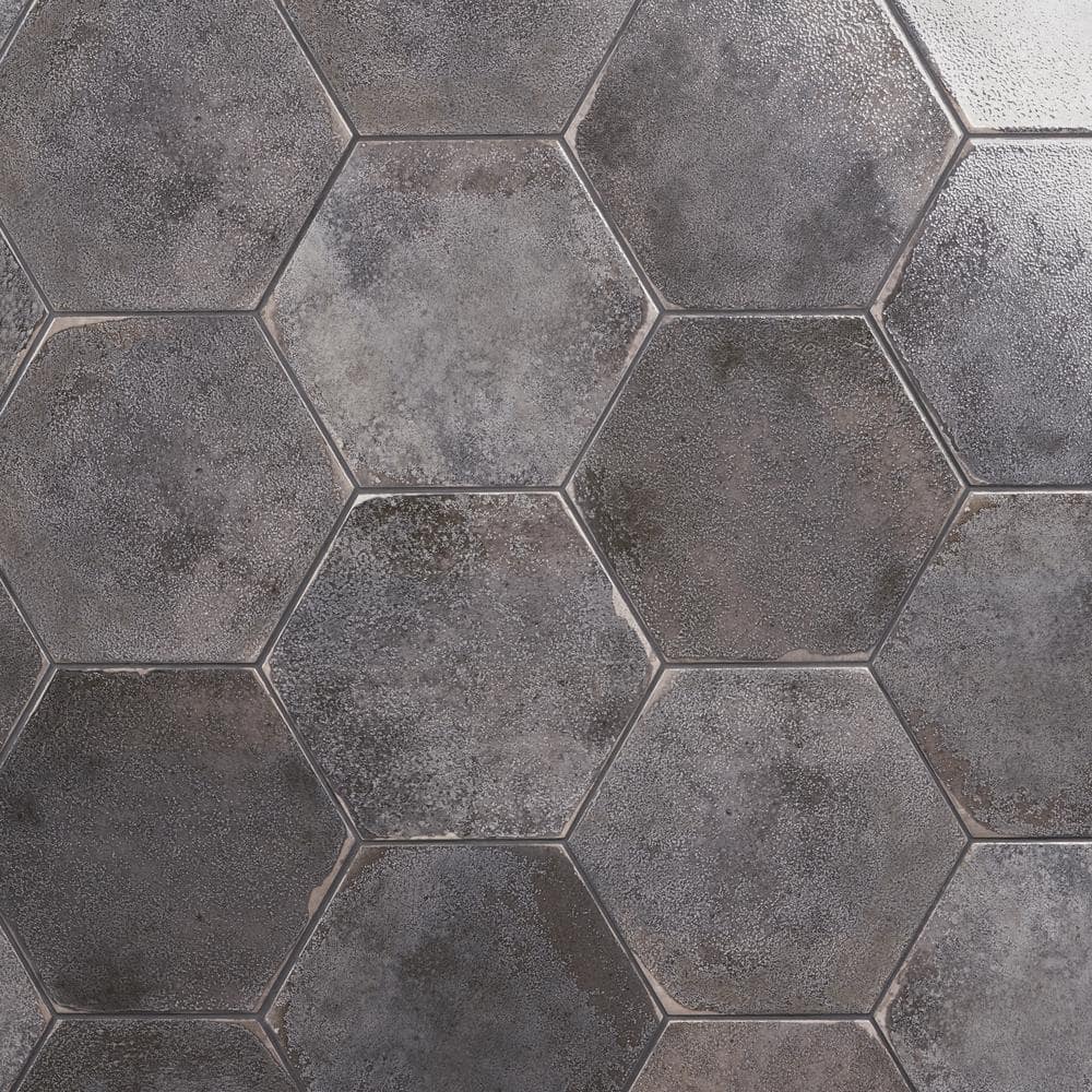 Vandalay Hex 9.13 in. x 10.51 in. Polished Gray Porcelain Tile