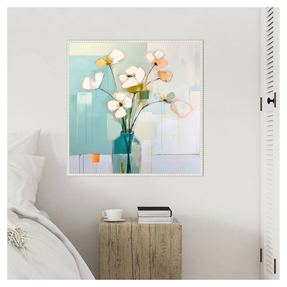 30"x30" Abstract Floral Canvas Art in White Floater Frame