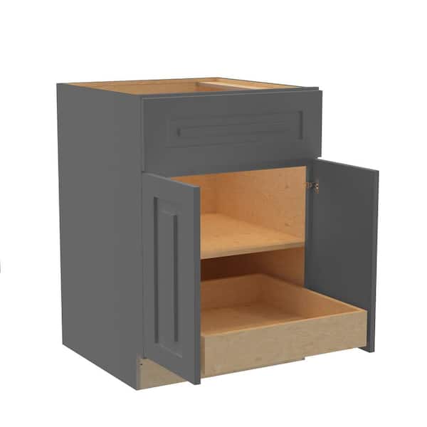 Home Decorators Collection Grayson 24 in. W x 24 in. D x 34.5 in. H Assembled Plywood Base Kitchen Cabinet in Deep Onyx with 1ROT Soft Close