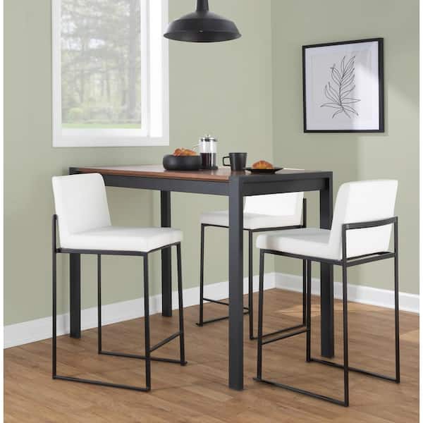 LumiSource Fuji High Back 26 in. White Faux Leather and Black Metal Counter Stool (Set of 3)