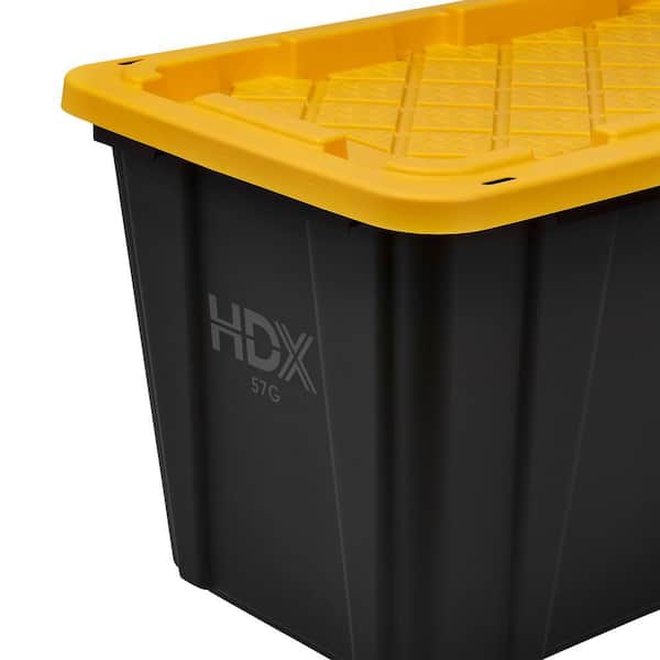 HDX 57 Gal. Tough Storage Tote in Black with Yellow Lid 999-57G