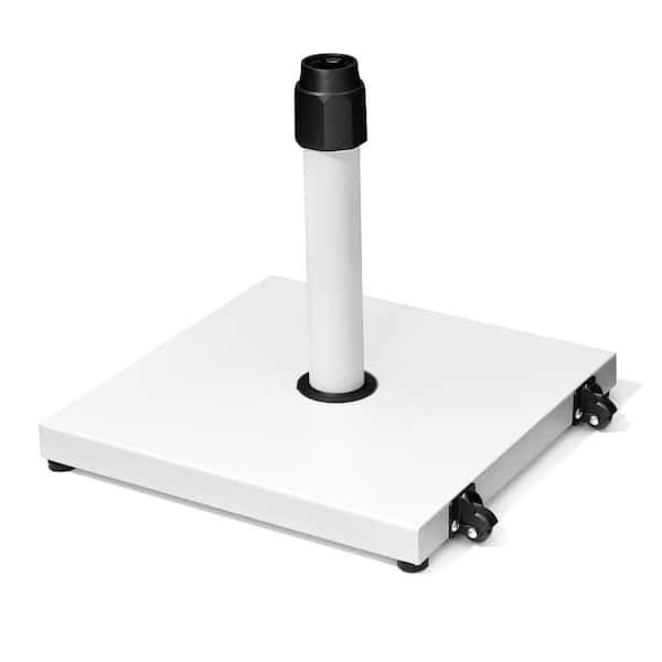 45 lbs. Cement Patio Umbrella Base with Wheels, Weighted Market Umbrella Stand in White