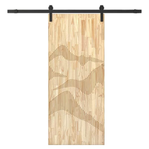CALHOME 30 in. x 80 in. Natural Pine Wood Unfinished Interior Sliding Barn Door with Hardware Kit