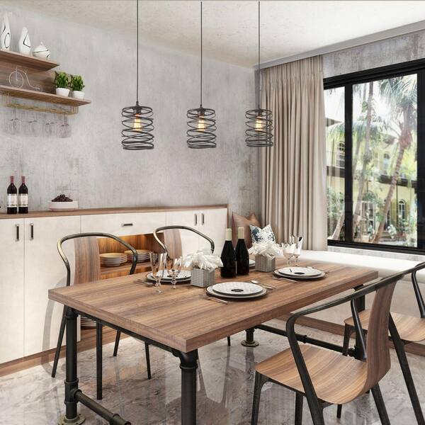 Lnc Farmhouse Pendant Lighting Industrial 1 Light Mottled Black Mini Pendant Chandelier Cage Kitchen Light Fixture A03292 The Home Depot
