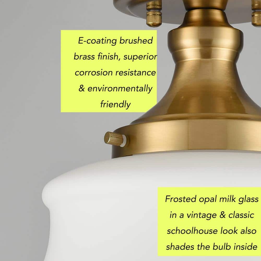 Gold and Frosted Glass Drum Semi Flush Mount Ceiling Light