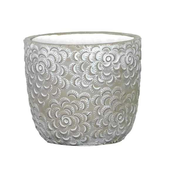 CHG CLASSIC HOME & GARDEN Flora 6 in. Rose Gray Cement Planter with White Interior