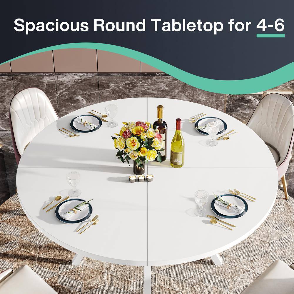 47-Inch White Round Dining Table with Metal Frame