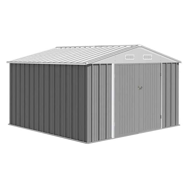 Professional Install 10 ft. W x 12 ft. D Outdoor Metal Storage Shed in Gray with Lockable Doors (120 Sq. Ft.)