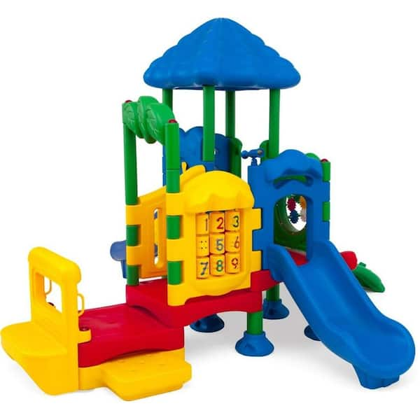 Discovery Center Commercial Playground 4 Deck with Roof Ground Spike Mounting