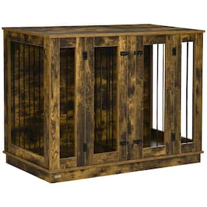 Large Furniture Style Dog Crate with Removable Panel, Rustic Brown