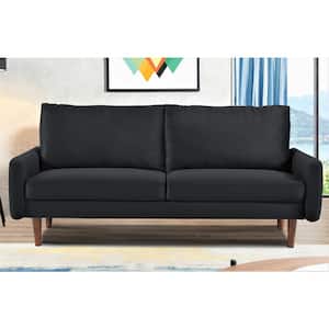 Kalum 70 in. Wide Square Arm Velvet Mid-Century Modern Rectangle Sofa in Black