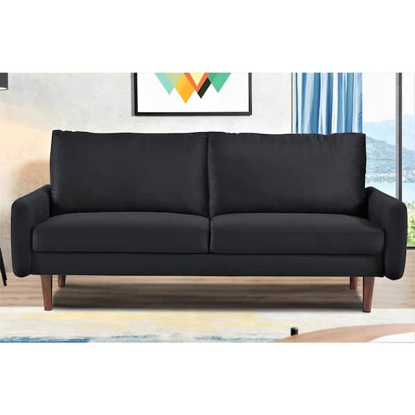 US Pride Furniture Kalum 70 in. Wide Square Arm Velvet Mid-Century Modern Rectangle Sofa in Black