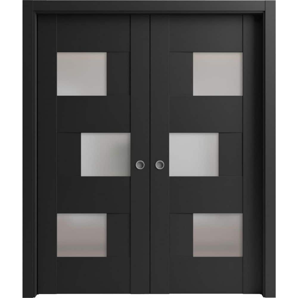 Assemble Required 64 in. x 84 in. 2-Panel Black Matte Finished MDF Sliding Door with Hardware price history on PriceWatchPro