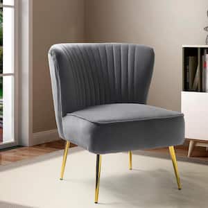 Monica Modern Grey Velvet Comfy Living Room Side Chair with Golden Metal Legs