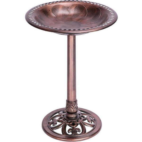 28 in. H Antique Outdoor Garden Bird Bath: Lightweight Bronze Polyresin Decor
