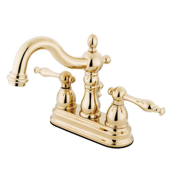 Kingston Brass Heritage 4 in. Centerset 2-Handle Bathroom Faucet with Brass Pop-Up in Polished Brass