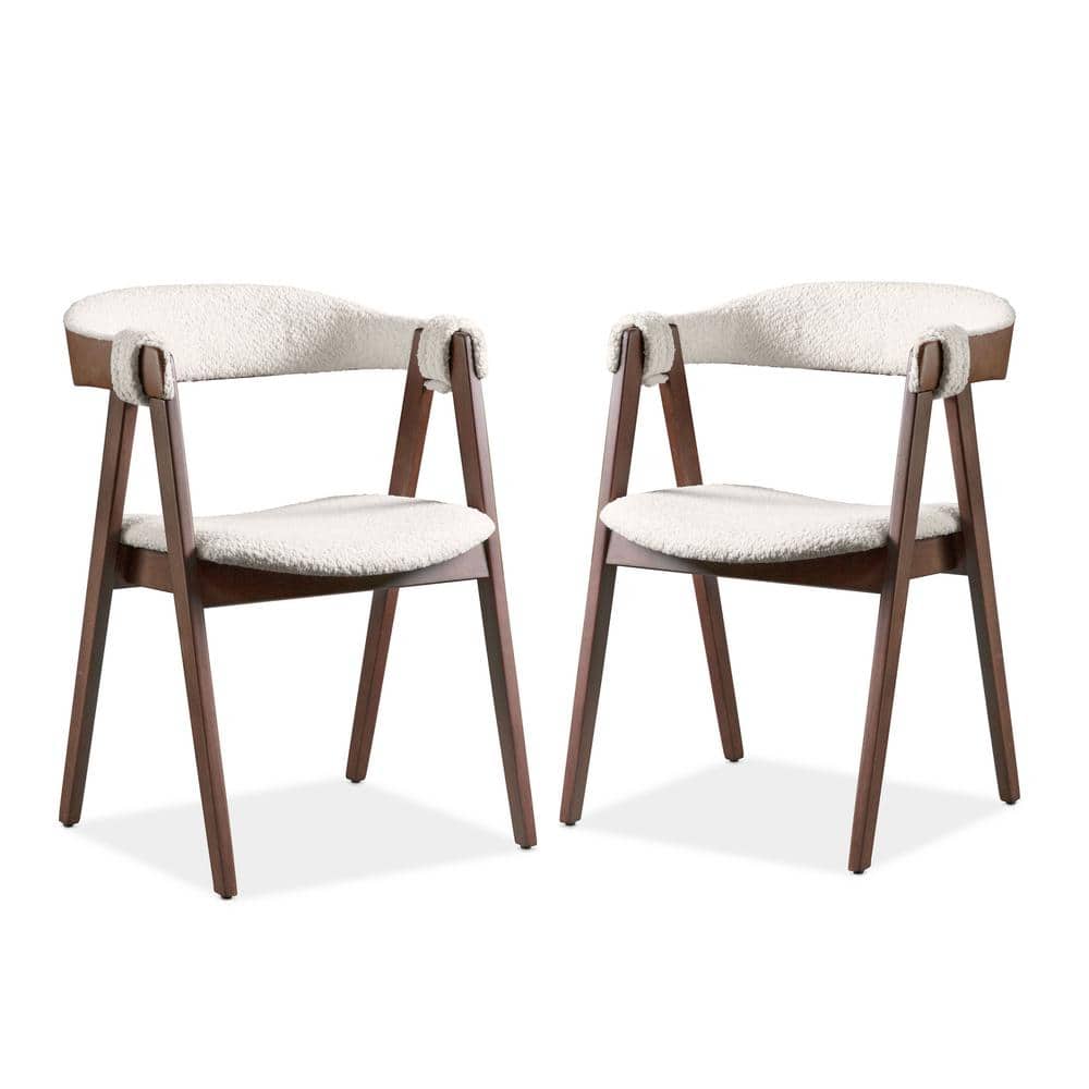 Walnut and Boucle Upholstered Mid-Century Modern Side Chair
