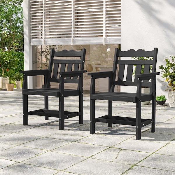 HIPS Plastic Heavy Duty Patio Dining Chairs in Black Set of 2, All-Weather Outdoor Chairs in Black
