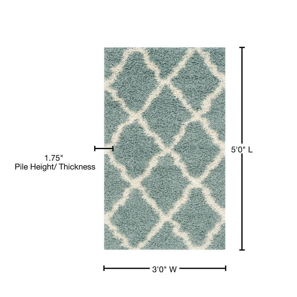Seafoam and Ivory High Pile Shag Area Rug