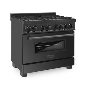 36" 4.6 cu. ft. Dual Fuel Range with Gas Stove and Electric Oven in Black Stainless Steel with Brass Burners