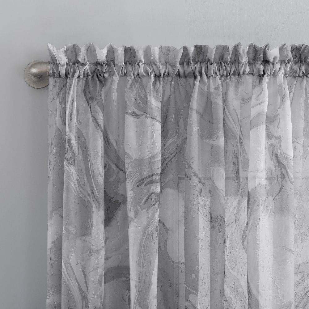 Gray Marble Print Sheer Voile Rod Pocket Curtain Panel, 51" x 84"