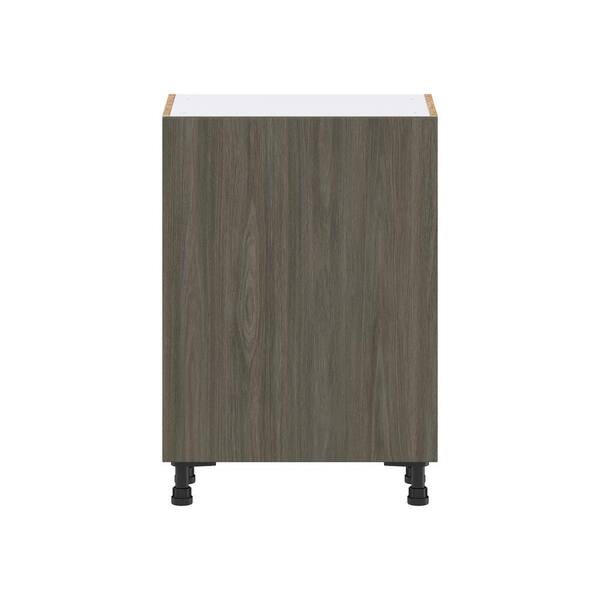 J COLLECTION 24 in. W x 14 in. D x 34.5 in. H Medora Textured Slab Walnut Assembled Shallow Base Kitchen Cabinet with Inner Drawers